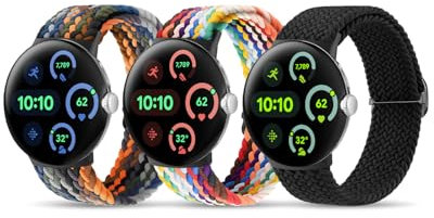 SimpleThings Geflochtene Armbänder für Google Pixel Watch 3/4 45MM Armband, Verstellbare Atmungsaktive Sportschlaufe Nylon für Google Watch 4/3 Armband 47MM Herren Damen