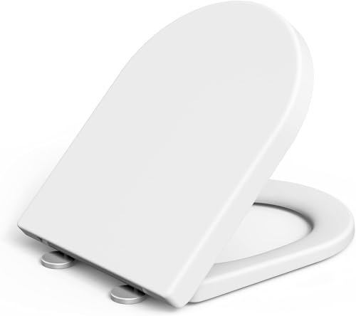 IDEALHOUSE Toilettendeckel mit Absenkautomatik, WC Sitz einfache Montage, Klodeckel Mit Quick-Release Funktion, LöSt Sich Nie Klobrille aus antibakteriellem Duroplast - D Form Weiß