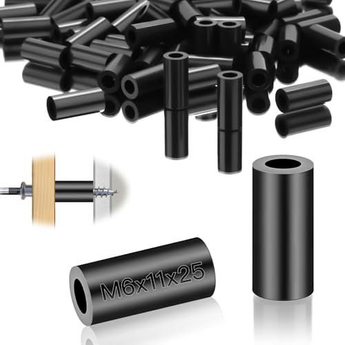SWTYExt Distanziali Rotondi in Nylon M6 50 Pezzi Spessori in Gomma ABS Distanziatori 11x25 mm Distanziali Rondelle Plastica Nero Distanziatori Isolanti per Motori Macchinari Viti M6