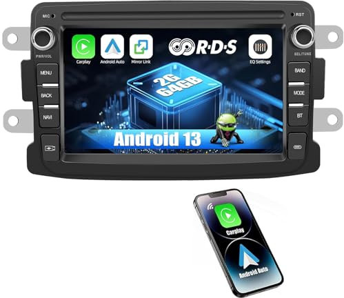 2G+64G CAMECHO Android 13 ASP Autoradio para Renault Dacia Sandero Dokker Logan con Wireless Carplay Android Auto, 7 Pulgadas Pantalla Táctil HD Radio Doble DIN con Bluetooth WiFi FM/RDS GPS +Canbus