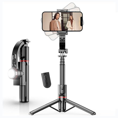 Stabilizzatore cardanico per smartphone, gimbal per telefono, selfie stick con luce di riempimento, portatile e pieghevole, stabilizzatore per vlogging, video YouTube e TikTok - Nero