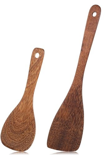 2PCS Wooden Spatulas for Cooking, Long Handle Flat Frying Spatula for Nonstick Frying Pan, Wooden Cooking Utensils Kitchen Spatulas, Ideal Cookware Utensils for Cooking Eggs, Fish, Pancakes