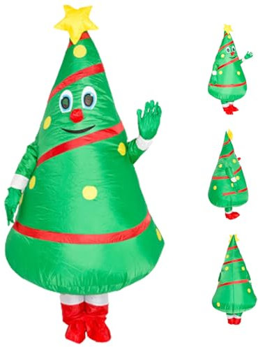 Inflatable Christmas Tree Costume Height 59.06-74.80 Inch Funny Christmas Blow up Costume for Cosplay Party Supplies NOBattery