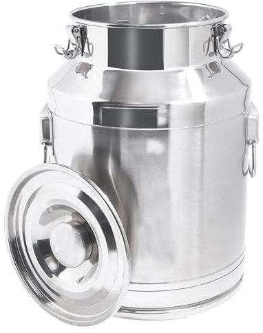 Lechera Acero Inoxidable con Tapa, Lechera Acero Inoxidable 5-88 litros,con Tapa con Asa, para Transportar o Almacenar Leche,Nofaucet-5L