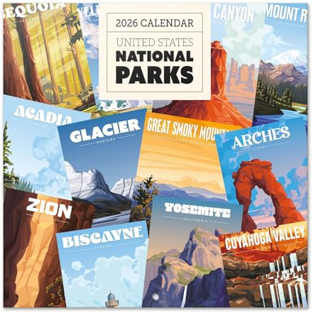 USA National Parks Wall Calendar 2026 12 x 12 FSC® Plastic Free - Starts Week On Sunday | Family Planner Art Calendar 2026