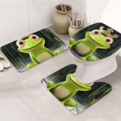 rutschfeste 3 Badteppich Set Frosch U-Förmigen Contour Matte Waschbar Dekorative Nicht Beleg Pedestal Und Badvorleger Set, Für Spa, Wohnzimmer, Wc-Sitz Bezug