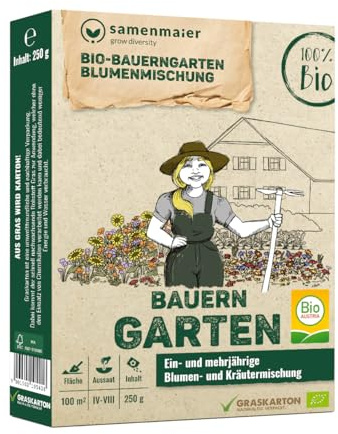 BIO AUSTRIA Bauerngarten Blumenmischung Samen - Vielfältige, bienenfreundliche Blütenpracht für naturnahe Gärten - Ideal für Hochbeete und Balkon - 250 g - Samen Maier