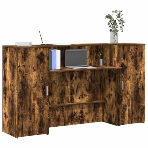 KTHLBRH Empfangstheke aus rauchiger Eiche, Empfangstheke mit Aufbewahrung, integrierter Schreibtisch für Büro und Geschäft, 180 x 50 x 103,5 cm