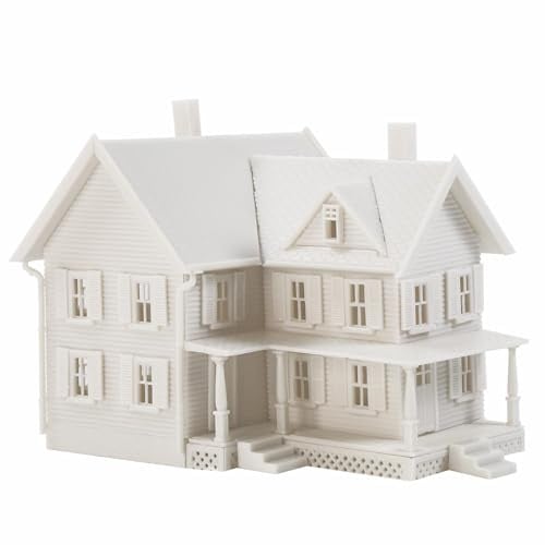 Evemodel 1 Set Spur N 1:160 Selbstbau Miniaturhaus-Set: Weiße Kunststoff-Bausätze Architekturstilen – zum Selbermontieren für Modellbauer und Hobbyisten (mit Veranda und Giebelfenster)