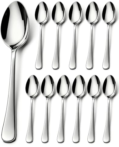 lulir Set of 12 Teaspoons - 4.4 inches (11cm) Stainless Steel Spoon,Ice Cream Spoons, Dessert Spoon, Coffee Spoon, Mocca, Dishwasher Safe, Durable, Rust-Resistant, Dishwasher Safe
