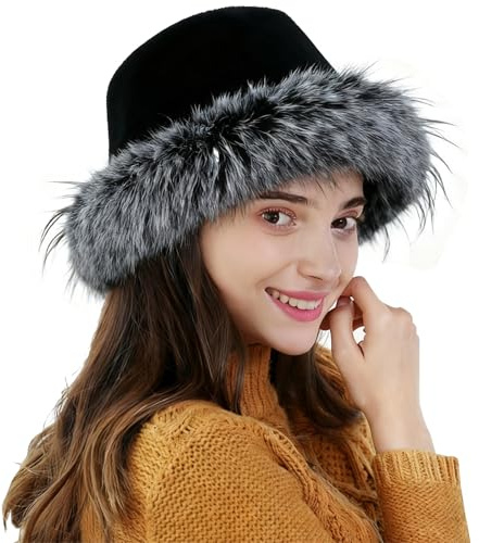 YJZQ Chapeau Mongolian Fausse Fourrure Bonnet Chaud Toque Hiver avec Polaire Femme Chapka Ronde Style Vintage Chapeau de Trappeur 57-59cm