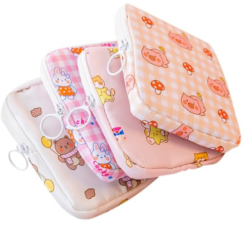 MOTHNUR 4 Stück Tragbare Hygiene taschen mit Reißverschluss Multifunktionale Tampon aufbewahrung Beutel für Damen Kompakte Perioden Tasche für Alltag Kleine Organizer für Lippenstift und