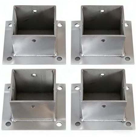 Square Post Holder Base Bracket 4 Pcs Concrete Anchor for Pergola Mailbox & Railing Support 5.9x5.9In (150x150Mm) Durable Ground Mounting Solution
