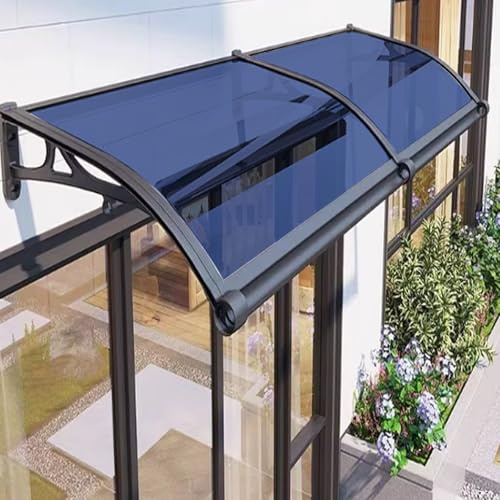 Marquise de Porte d'Entrée Bleue,Toit Marquise en Polycarbonate Anti-UV Pluie Neige et Soleil,Auvent de Fenêtre 60/80/100/120/150cm,pour Jardin Entrée Terrasse (60x200cm)