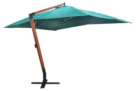 KGFHERENB Parasol déporté 300 x 400 cm - Blanc - Grand parasol en bois avec mât en bois et manivelle - Parasol de jardin flottant rectangulaire pour jardin et terrasse, vert, 3 x 4 Meter