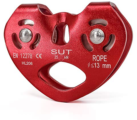 NewDoar 28 KN Tandem Doppelte Geschwindigkeit Seilrolle Herzförmige Seilrolle mit doppelter Seilrolle, Rettungsseilwagen für Seile bis zu 13 mm zum Klettern, Retten, Ziehen, Heben (rot)