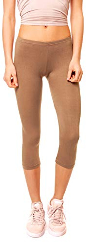 Easy Young Fashion - Damen Basic Capri Leggings - elastische 3/4 Baumwoll Viskose Stretch Hose 1077 - OneSize (Hellbraun)