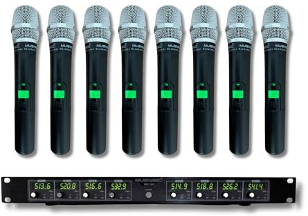MUSYSIC Wireless Mic -8-Channel Wireless UHF Microphone System | 300ft Range Wireless -Podcast Equipment Dynamic Handheld Mics for Party/Church/Conference/Speech| Mics, Microphone Frequency 1