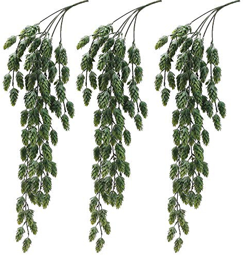 Aisamco 3 Stück Künstliche Hopfen Blume Vine Garland Pflanze Gefälschte Hängende Rebe Hopfen Faux Hopfen Künstliche Hängende Pflanzen in Mattgrün 29,5 Länge für Indoor Outdoor Blumen Dekoration