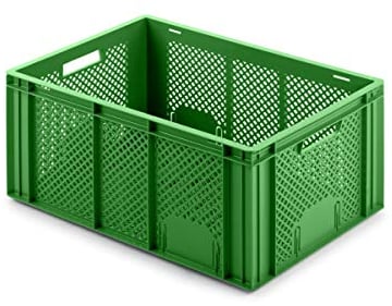 aidB Obst- & Gemüsekasten, 600x400x274 mm, robuster Obstkasten, stapelbarer Gemüsekasten in Grün aus Plastik