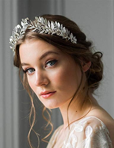 Anglacesmade Bridal Headband Leaf Vine Headband Gold Leaf Crown Leaf Tiara Wedding Headpiece Bridesmaid Prom Festival Hair Accessories for Women and Girls(Silver)