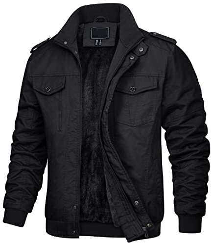 KEFITEVD Men's Winter Cargo Jackets Thermal Fleece Lining Army Jacket Bomber Work Coat , 150 Black, L