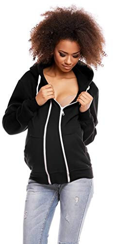 Selente Mummy Love 1478 Damen Kapuzenpullover/Langarmshirt zum Stillen und als Umstandsmode (Made in EU), Jacke mit Reißverschluss Schwarz, Gr. M