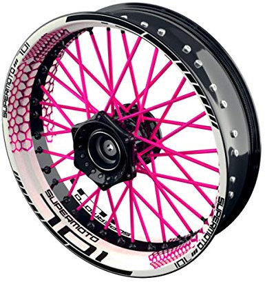 OneWheel Pegatinas para llantas de moto compatibles con Supermoto Husqvarna 701 Design 6, 17 pulgadas, rueda delantera y trasera, incluye Spokes de colores (rosa)