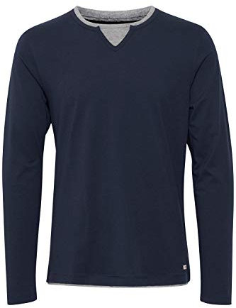Blend Leonas Herren Longsleeve Langarmshirt Shirt mit Rundhals-Ausschnitt und Double Layer V-Neck Look, Größe:XL, Farbe:Navy (70230)