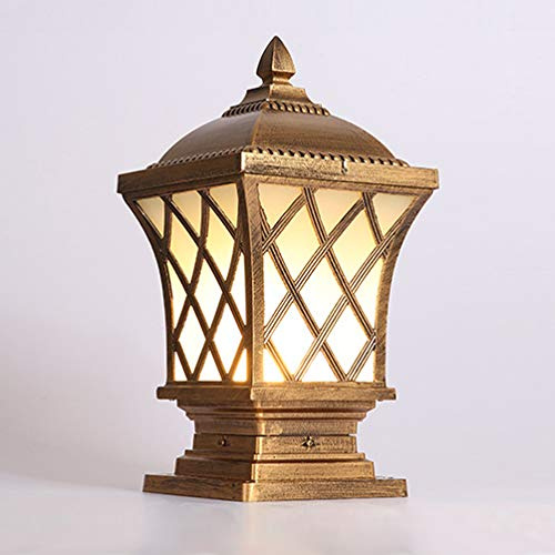 ACMHNC Rétro Lampadaire Extérieur Lampadaire De Jardin Antique,Lampe Pilier Portail Aluminium Luminaire Extérieur Borne Étanche Lampe De Chemin Patio Terrasse Cour Post Cap E27 Lampe sur Pied,Laiton