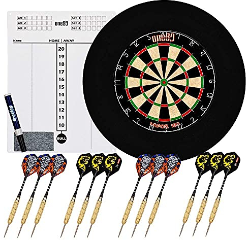one80 Professional Perfection Dartscheibe Set Mit Pfeilen, Profi Steeldart Aus Sisal, 6/12 Dartpfeilen Metallspitze