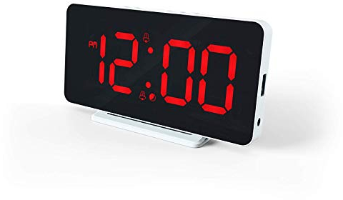 Caliber Wecker Digital mit Temperaturanzeige, USB-Ladeoption, dimmbar, Doppelalarm, lauter Alarm für Tiefschläfer – Wecker für Kinder & Erwachsene – Weiß/Rot