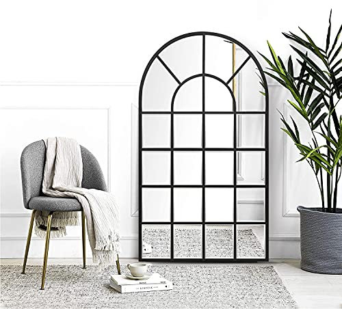 GIFTTROVE Espejo de ventana arqueado negro, espejo de ventana grande con biselado y marco de metal, espejos de pared arqueados de 28.5 x 50 pulgadas para decoración de pared, entrada, sala de estar