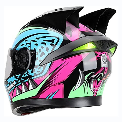 Modularer Klapp-Motorradhelm Mit Hörnern Leichter Integral-Motorradhelm Mit Anti-Fog-Doppelsonnenblende ECE Zugelassener Moped-Streetbike-Sturzhelm Für Erwachsene Herren Damen,G,XL