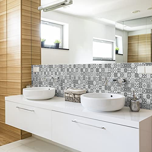 Ambiance Sticker Pack de 6 Stickers Adhésifs Frises Carrelages - Autocollant Frises Carreaux de Ciment - Mosaïque Roso Mural Salle de Bain, Cuisine - 6 Pièces de 5 x 30 cm
