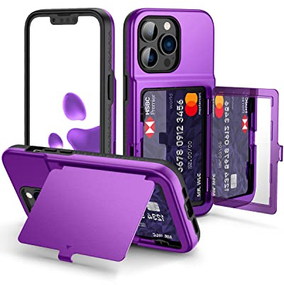 WeLoveCase for iPhone 13 Pro Wallet Case with Credit Card Holder & Hidden Mirror, Three Layer Shockproof Heavy Duty Protection Cover Protective Case for iPhone 13 Pro - 6.1 inch Purple