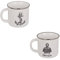 ReWu Maritimer Kaffeebecher mit Henkel 2er SET Steingut in Emailie Optik mit Anker, Seemann, Welle Aufdruck in Shabby chic Vintage Stil