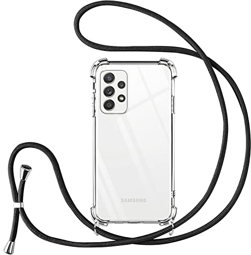 Vauki Funda con Cuerda para Samsung Galaxy A52s 5G/A52 4G/5G,Carcasa Transparente PC+TPU Suave Silicona Correa Colgante Ajustable Collar,Protección Case con Cordón para Samsung A52s 5G