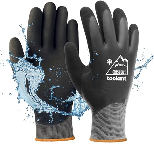 OriStout Arbeitshandschuhe für Herren und Damen, Touchscreen, Wassdichte Handschuhe, Thermohandschuhe Winter, Gartenhandschuhe für kaltes Wetter, Grau, XX-Large