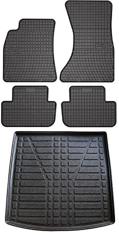 Fußmatten & Kofferraumwanne Set kompatibel mit Audi A4 Avant 8K5 B8 2007-2015 Gummi Schwarz
