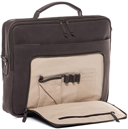 SID & VAIN große Lehrertasche echt Leder - 15.4 Zoll Laptoptasche Uni-Tasche Chelsea - Aktentasche College mit Laptop-Fach - Ledertasche Herren und Damen braun handgefertigt