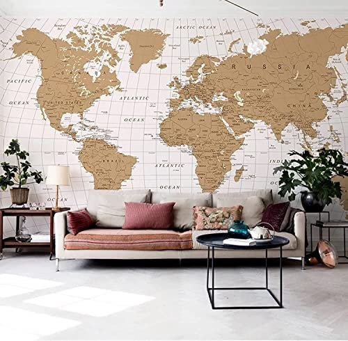 EPZEY Photo Wallpaper 3D Modern World Map Photo Wallpaper Self-Adhesive Mural Living Room Tv Sofa Bedroom Background Wall Decor Peel and Stick Wall Art Removable Wall Stickers 250x175 cm
