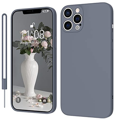 KKPIT for iPhone 12 Pro Max Case 6.7 Inch Silicone Case, Ultra Slim Soft Gel Anti-Scratch,Microfiber Lining,Rubber Shockproof Case Cover for iPhone 12 Pro Max Lavender Gray
