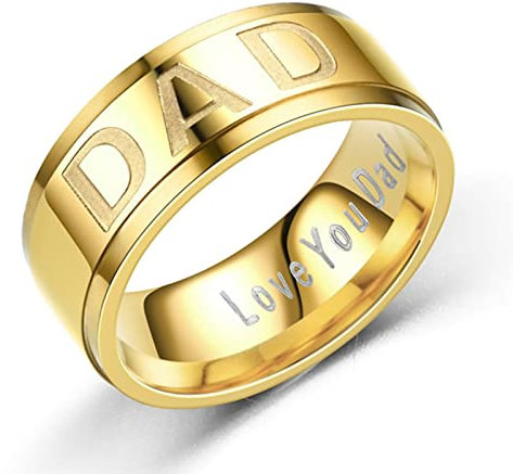 Ayoiow Herrenringe Biker, Ringe Gold 8mm Dad Love You Dad Verlobungsringe Ring Größe 57 (18.1)