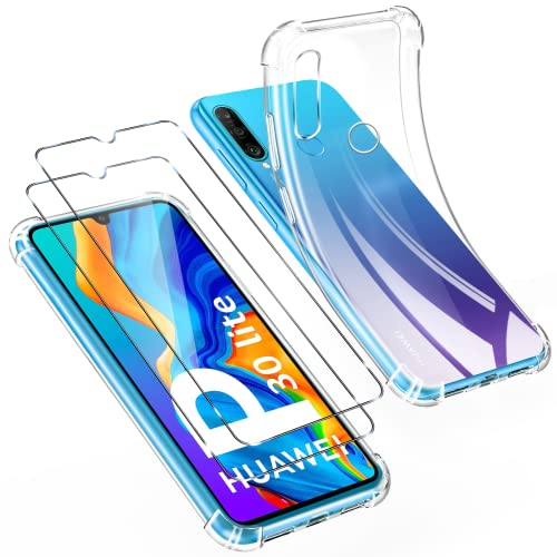 Pnakqil Cover per Huawei P30 Lite/Nova 4e Custodia, con 2 Pezzi Pellicola Vetro Temperato Compatibile con Huawei P30 Lite, Cover Trasparente Ultra Sottile Silicone Antiurto AntiGraffio[6.15 Pollici]