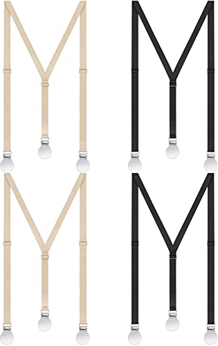 Sintege 4 Stück Damen-Hosenträger versteckte Hosenträger für Frauen unter der Kleidung, dünne Hosenträger verstellbare Y-Rücken Hosenträger für Damen und Mädchen, Schwarz, Beige, Einheitsgröße
