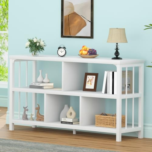 IBF Bücherregal Weiß Wohnzimmerregal Standregal mit 5 Fächern Holzregal Würfelregal für Wohnzimmer Modern Regal mit 2 Ebenen Weiß 120 cm