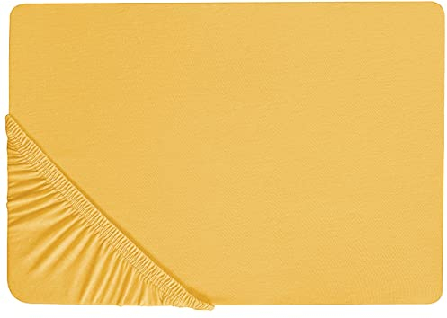 Spannbettlaken Baumwolle senfgelb 160 x 200 cm Steghöhe 30 cm mit Gummizug Janbu
