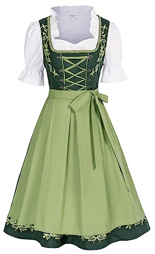 JASAMBAC Damen Dirndl 3-Teiliges Oktoberfest Dirndl Trachtenkleid Dirndlkleider Karneval Oktoberfest Party Kostüm