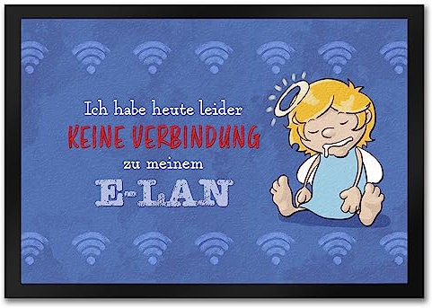 Engel Fußmatte in 35x50 cm mit Spruch - Keine Verbindung zum E-LAN zur Einweihungsparty Engel Fußabtreter sauber Türmatte Eingang neckisch